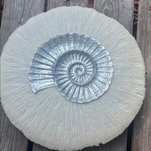 Silver Nautilus Shell Accent on Cream Coral Plate